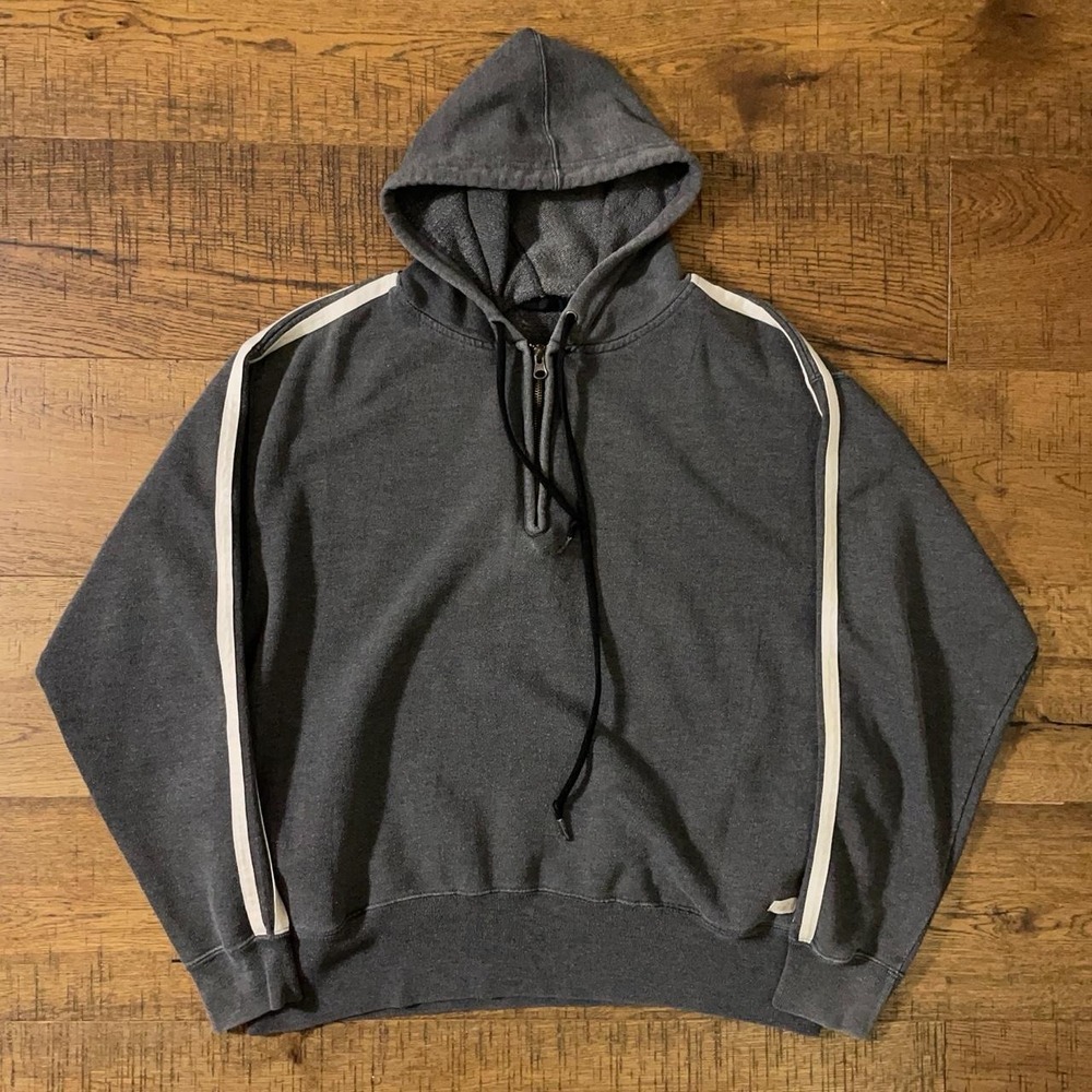 Rue21 1/4 Zip Hoodie Women S Grey Skater Grunge Baggy Vintage Striped Sweatshirt